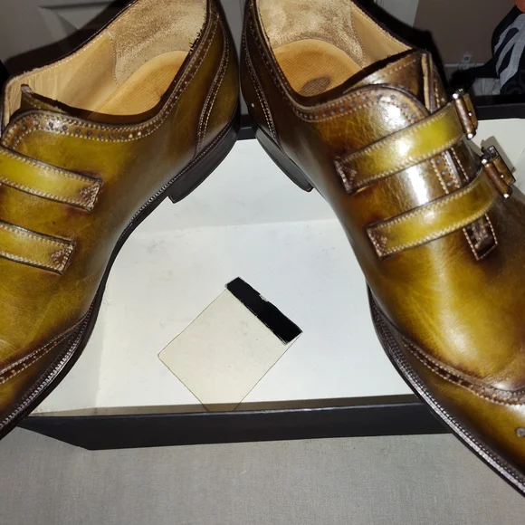 Men's Brown Leather Double Monk Strap Shoes - Picture 3 of 6
